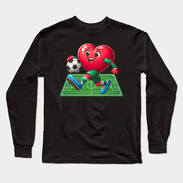 Heart Playing Soccer Cute Valentines Day Sports Lover Long Sleeve T-Shirt by Figurely creative